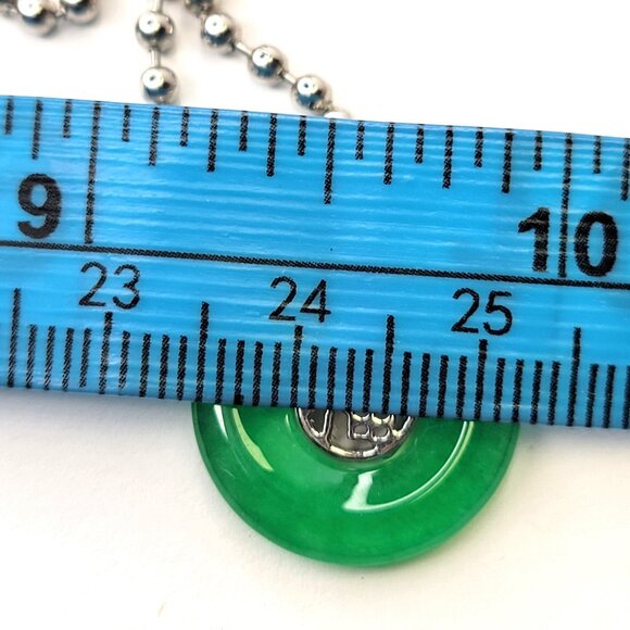 Green Jade Disc Pendant Necklace on Stainless Steel Ball Chain - Picture 6 of 12
